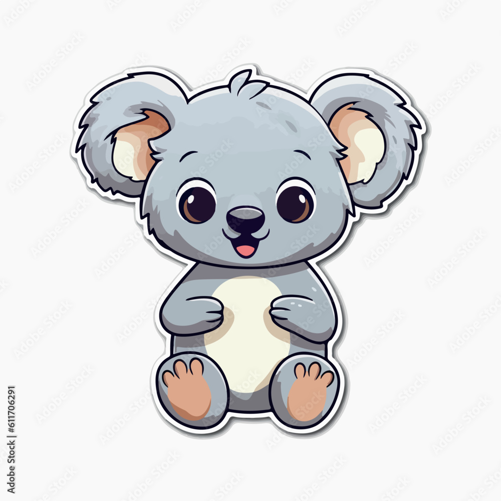 Obraz premium Adorable Koala in cartoon, doodle style. Set, Lovely Australian Animals logo Characters Vector Illustration 