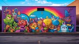 Playful LGBTQ Pride Mural with Whimsical Illustrations and Bright Colors. Generative AI.