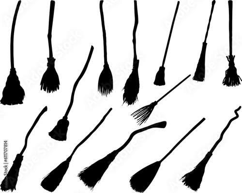 Set of Witch Broomsticks Silhouette