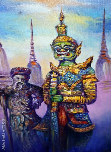 art oil painting giant guardians grand Palace bangkok Thailand