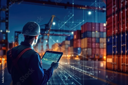 A worker managing logistics. The growth of the logistics industry with advanced technologies. Generative AI