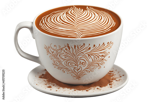 Cup Of Cappuccino With Beautiful Latte Art. PNG Transparency