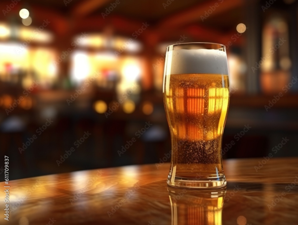 Beer in glass Illustration AI Generative.