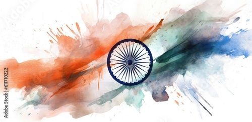 Indian flag background. Illustration AI Generative. © olegganko