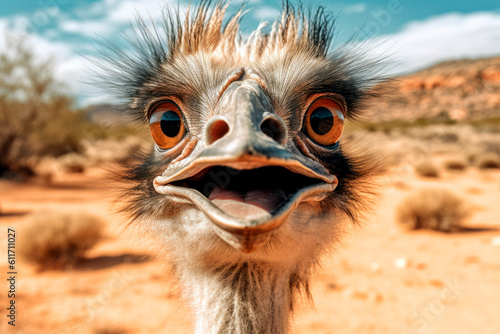 friendly and charismatic emu character involved in an everyday activity, animal influencer, animals banner, Generative AI photo