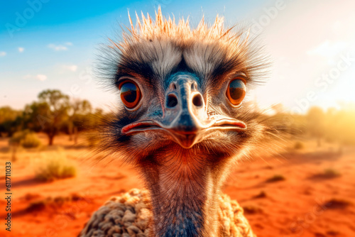 friendly and charismatic emu character involved in an everyday activity, animal influencer, animals banner, Generative AI photo