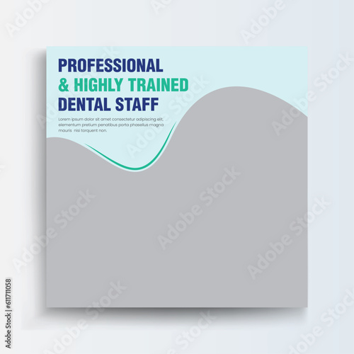 Dental Care Healthcare and Medical social media post template. Modern banner design with blue color ribbon decoration and place for the photo. Suitable for social media, websites, flyers, and banners.