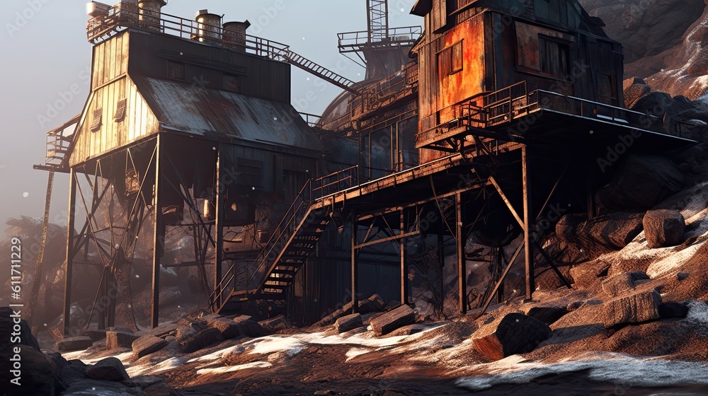 Abandoned Mine, Generative AI Illustration Abandoned Mine, Generative AI Illustration