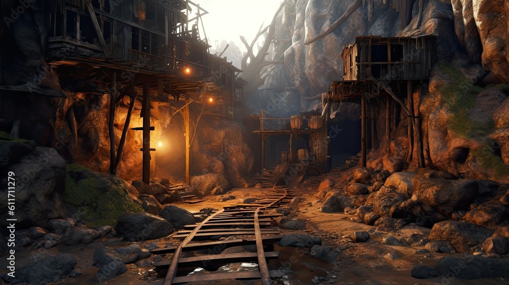 Abandoned Mine, Generative AI Illustration Abandoned Mine, Generative AI Illustration