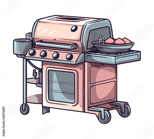 Grilled meat on barbecue, cooking with heat
