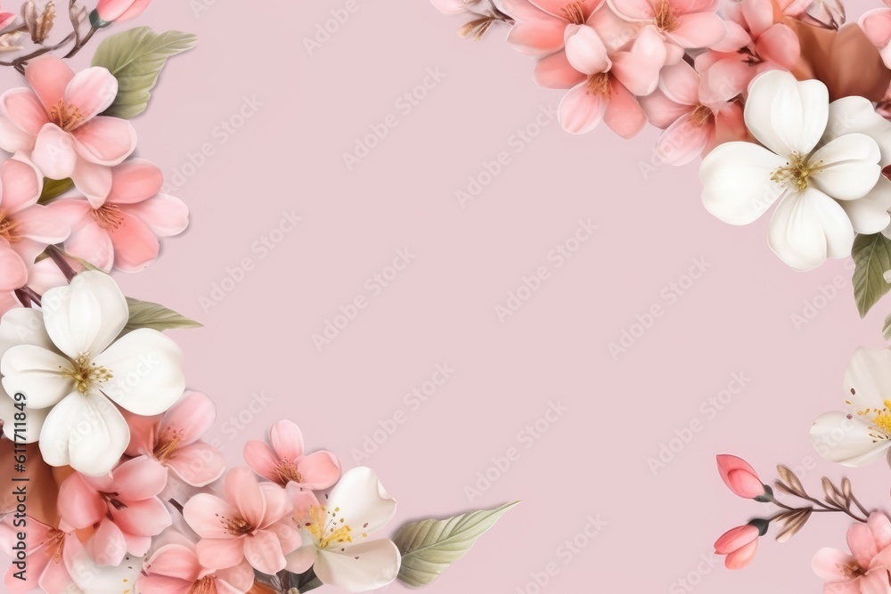 Floral card with large flowers with place for your text. Stylish background with flowers. Generative AI
