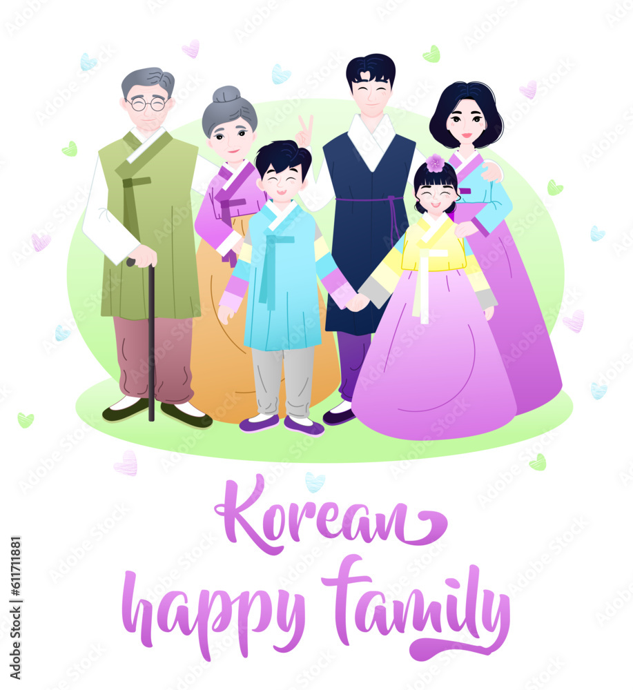 Korean happy family in hanbok illustration vector Korean happy family in hanbok illustration vector