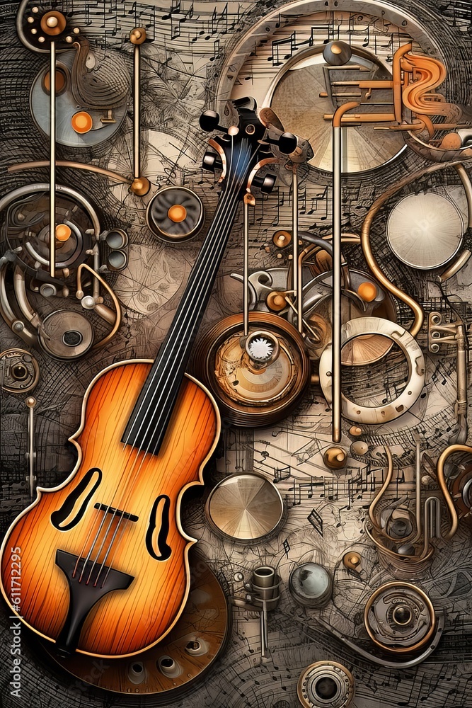 Naklejka premium Cyberpunk Serenade Futuristic Musical Instruments