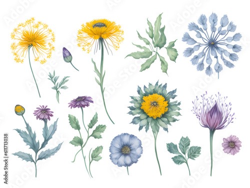 Wallpaper Mural set of watercolor Taraxacum flower elements on transparent backg Torontodigital.ca