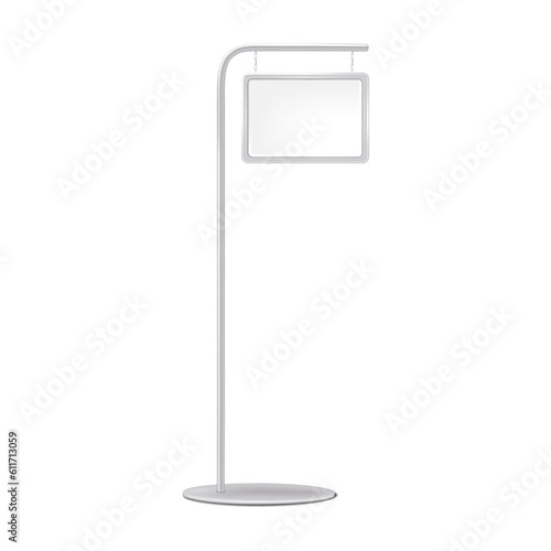 Blank white hanging signboard vector mockup. Empty outdoor yard sign realistic mock-up. Banner board. Template for design