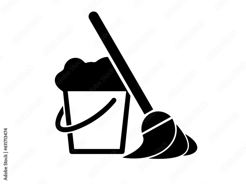 Bucket And Spade,bucket With Broom,sweeping Icon,broomstick Logo 