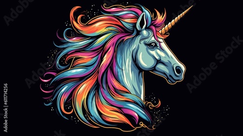 A unicorn with a rainbow mane. Fantasy concept , Illustration painting. Generative AI