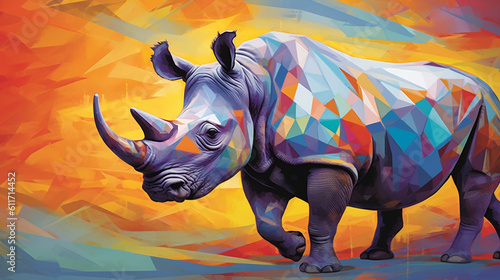 Majestic Power in Abstract  A Dramatic Pop-Art Rendition of a Rhino in Dynamic Hues and Bold Lines