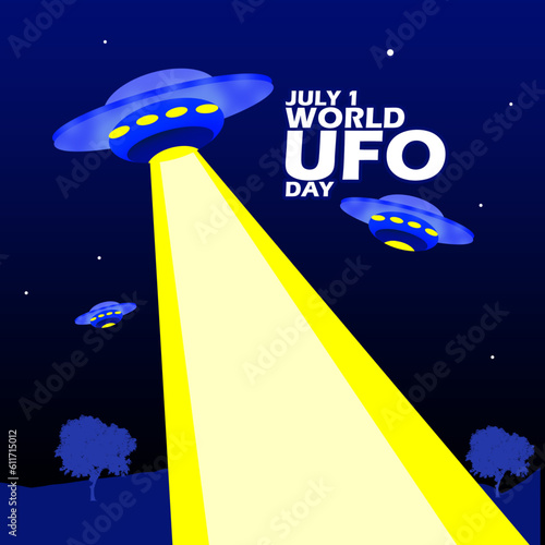 Some foreign planes or UFOs that emit light at night and bold text to commemorate World UFO Day on July 2