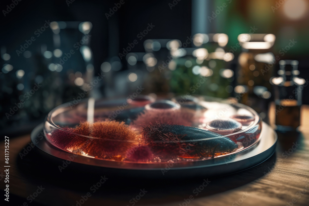 Bacteria in a petri dish, science. AI generative. Bacteria in a petri dish, science. AI generative.