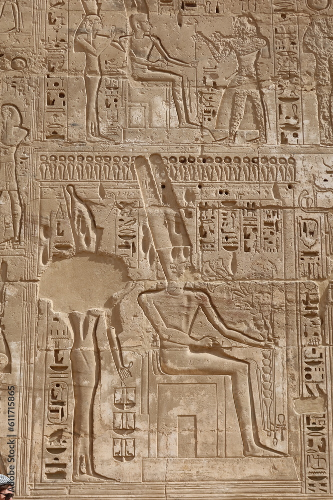 Fototapeta premium Inscriptions on the walls of the mortuary temple of Medinet Habu in Luxor in Egypt