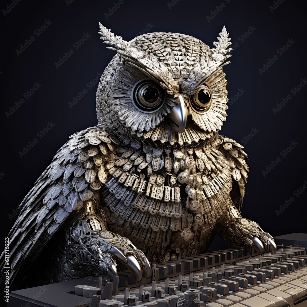 Keyboard Warrior Owl A Generative AI Art of an AnimalFaced Object