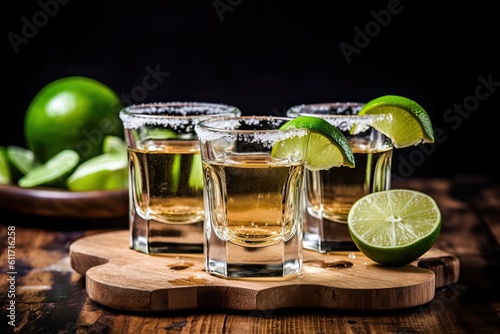 Tequila Shot with Lime and Salt - Cheers to Mexican Liqueur and Cocktails at the Bar. Generative AI