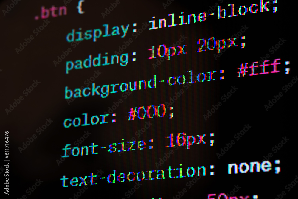 HTML website source code on the screen. HTML website source code on the screen.