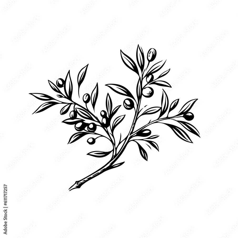 Naklejka premium Olive branch line art vintage illustration for your design
