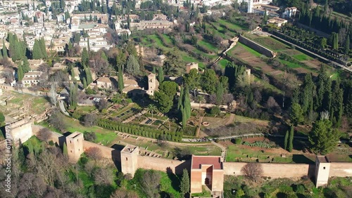 Aerial view looking down on the Alhambra in Granada Spain	