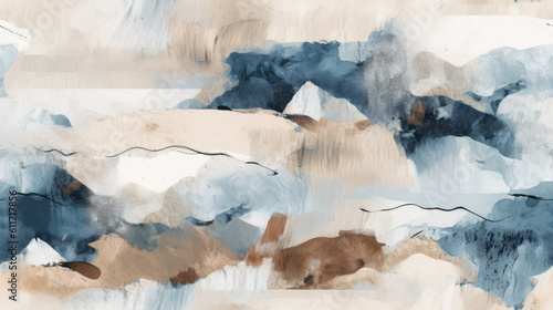 Earthy abstract painted seamless pattern tile background in blue, grey and brown by generative AI 
