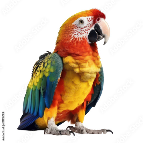 red and yellow macaw isolated on transparent background cutout