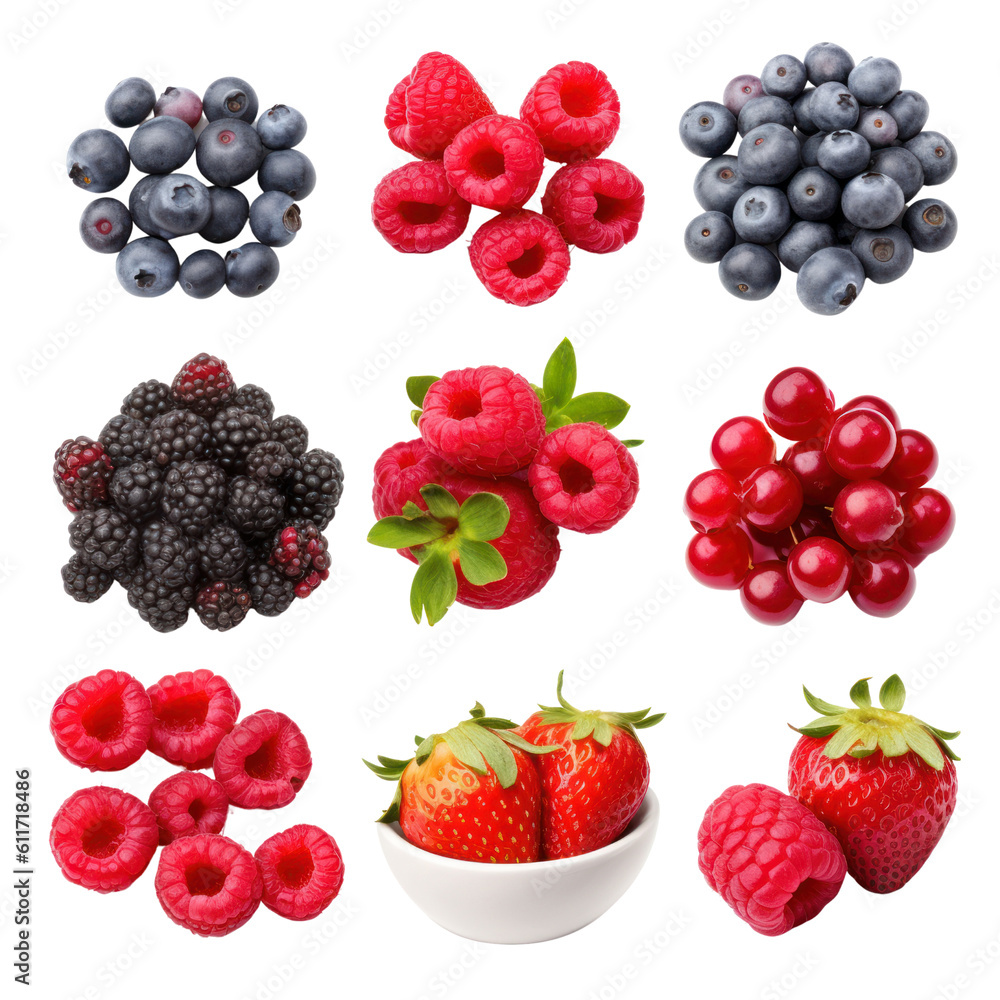 set of berries isolated on transparent background cutout set of berries isolated on transparent background cutout
