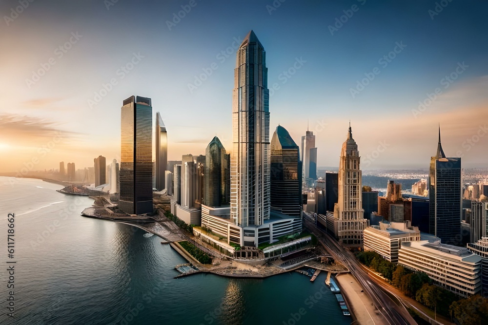 Obraz premium a striking image of a sleek and modern skyscraper piercing the clouds, symbolizing human ambition and progress