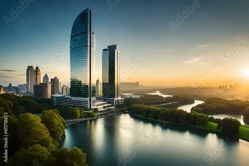 Wallpaper Mural a striking image of a sleek and modern skyscraper piercing the clouds, symbolizing human ambition and progress - Generative AI Technology Torontodigital.ca