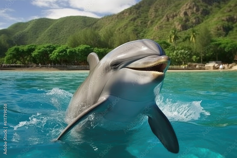 Obraz premium cute dolphin underwater. AI generative