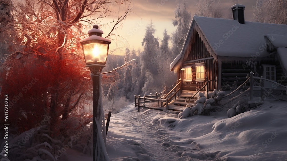 Nordic Enchantment: A Winter Wonderland Under the Northern Lights Stock-Illustration  Adobe Stock