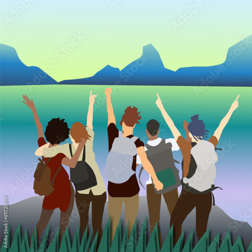 explorer the mountain with friends  background