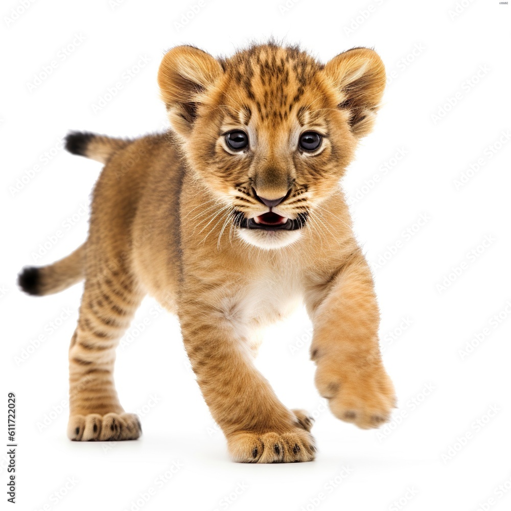 lion cub face shot, isolated on white background, generative AI lion cub face shot, isolated on white background, generative AI