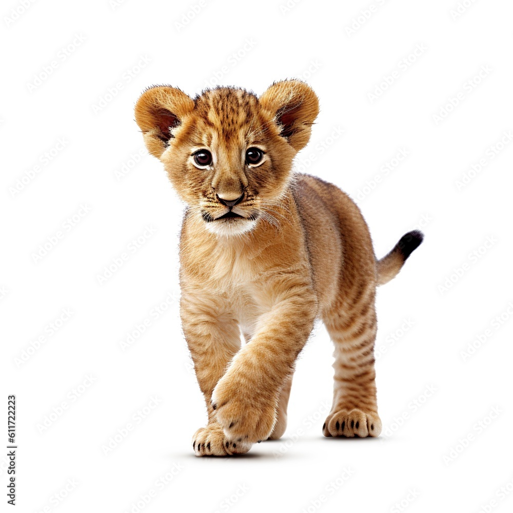 lion cub face shot, isolated on white background, generative AI lion cub face shot, isolated on white background, generative AI