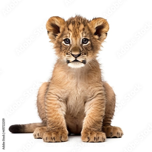 lion cub face shot, isolated on white background, generative AI