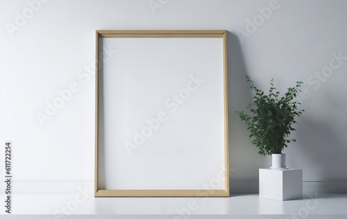 White Frame Mockup with Designing Flower Pot . Ai Generative © artistic