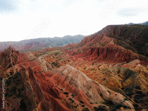Aerial view of Canyon with red mountain rock