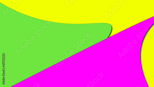 Bright abstract geometric background. Yellow, green, and pink trendy colors. The backdrop for an invitation card, greeting card, or web design. Creative copy space, flat lay.