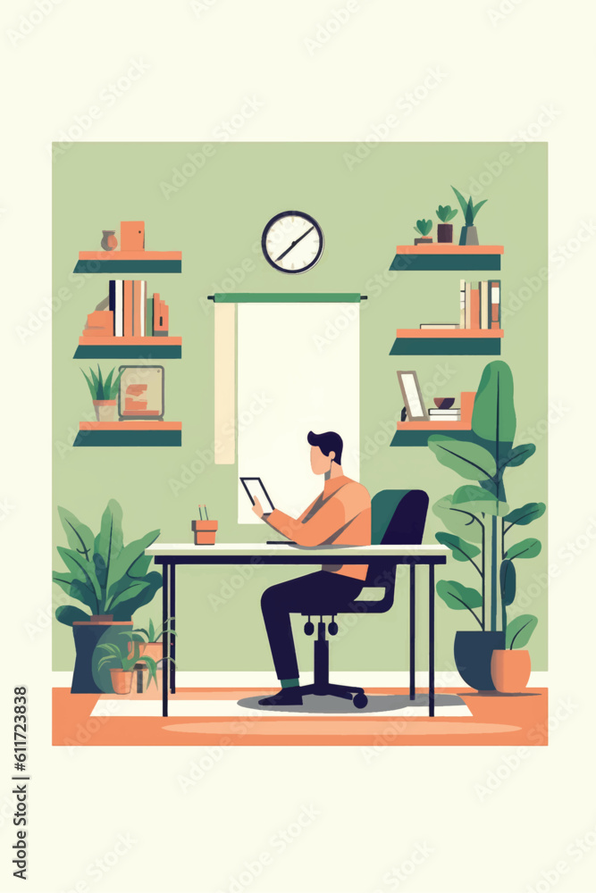 Fototapeta premium person working at a desk with a laptop and documents. It conveys professionalism and productivity in a modern business environment
