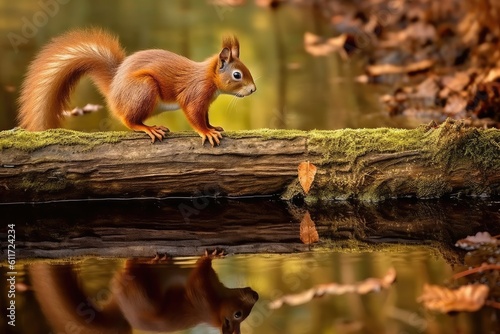 Photo of a squirrel walking on a tree branch. Generative AI © Mustafa