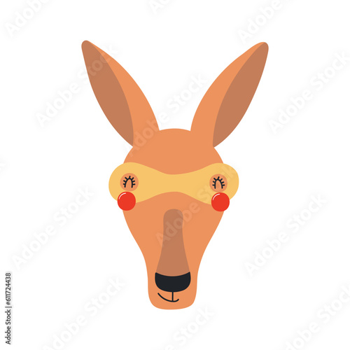 Cute funny kangaroo superhero face in mask cartoon character illustration. Hand drawn Scandinavian style flat design, isolated vector. Kids print element, cool, brave animal, comic book super hero