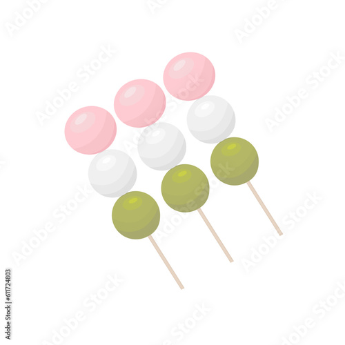 Asian dango food. Delicious dessert made of rice. Vector illustration