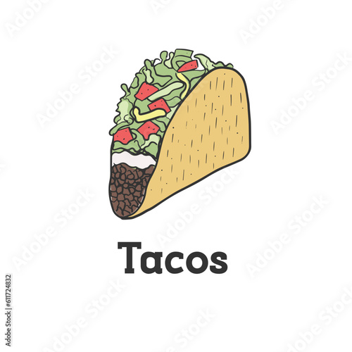 Tacos Mexican food, hand drawn style. 