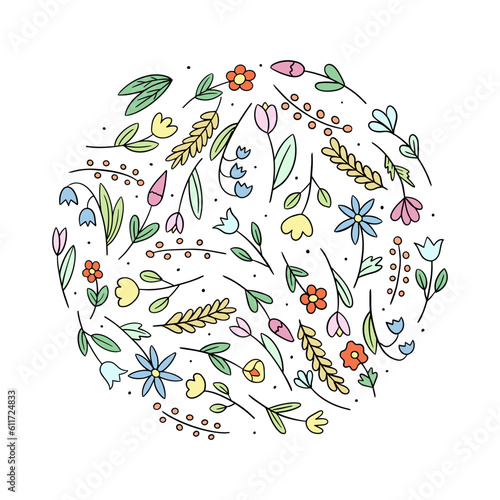 Flower ornament in the style of hand drawing. 